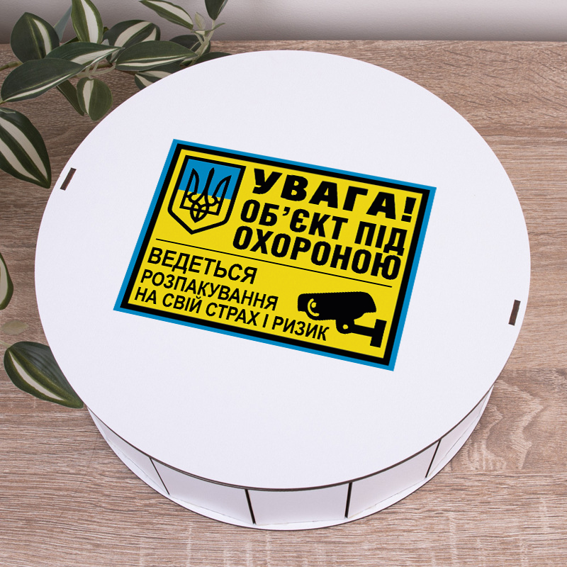 Коробка круглая 27 см "Объект под охраной"